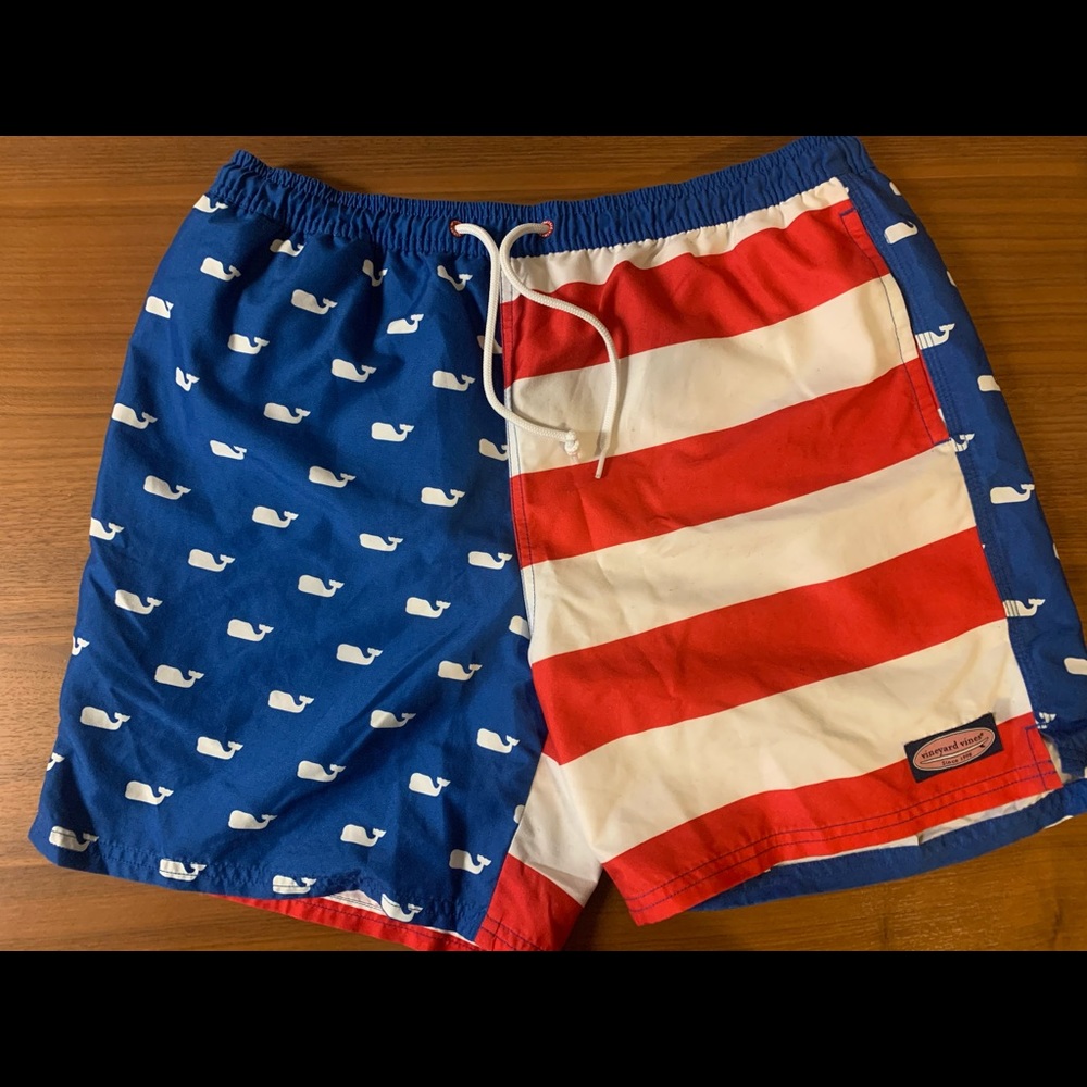 America Vineyard Vine swim trunks.